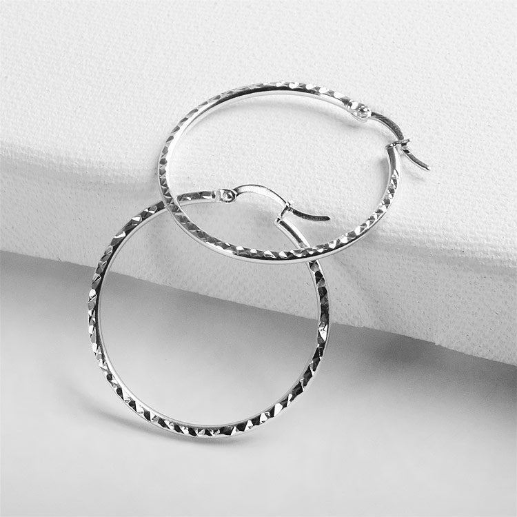 Faceted Sterling Silver Hoop Earrings