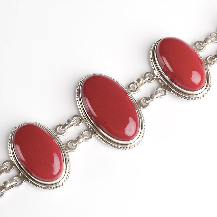 Red Coral & Silver Toggle Bracelet