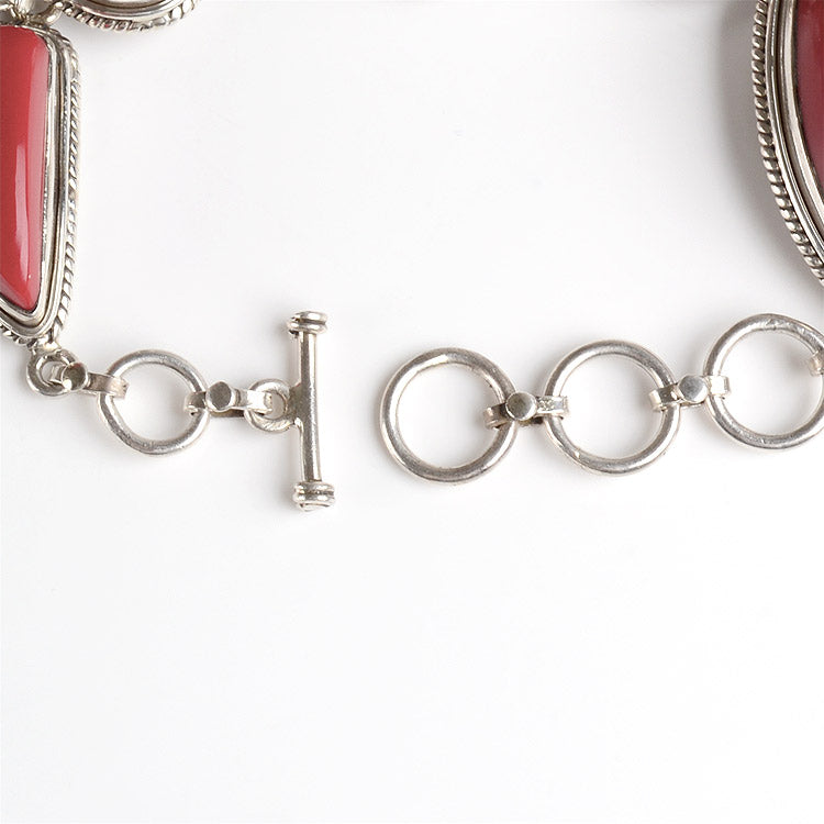 Red Coral & Silver Toggle Bracelet