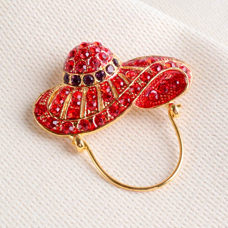 Red Hat with Crystals Brooch