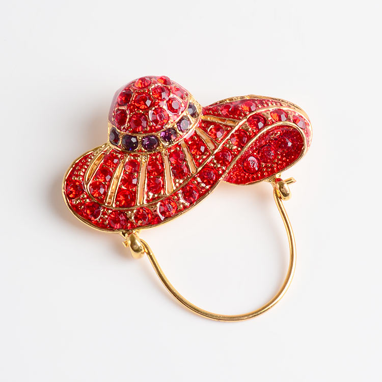 Red Hat with Crystals Brooch
