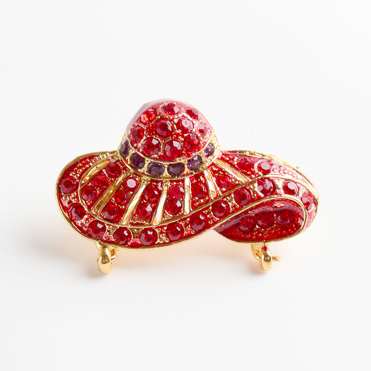 Red Hat with Crystals Brooch
