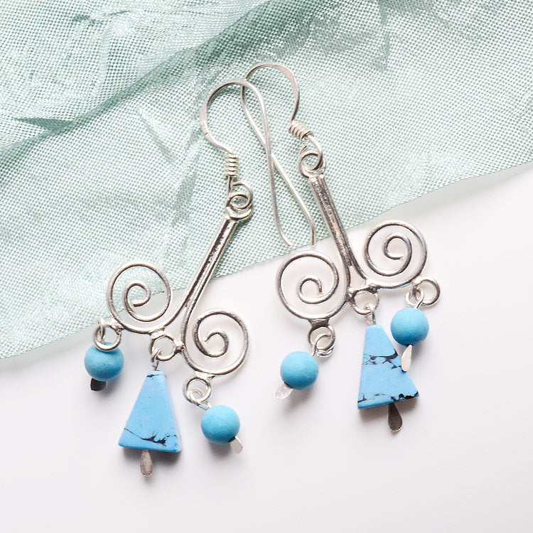 Sterling Silver Swirls with Turquoise Earrings