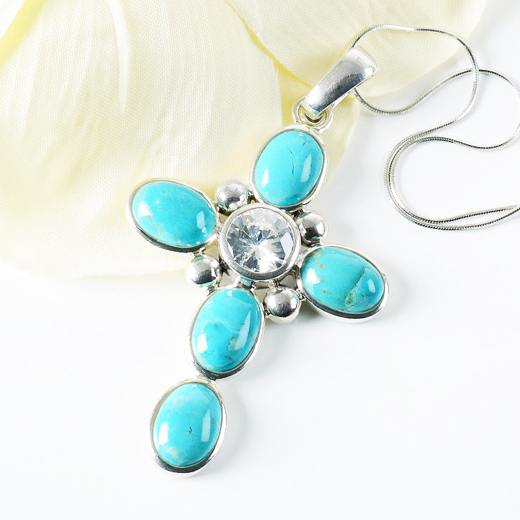 Turquoise & CZ Cross Pendant