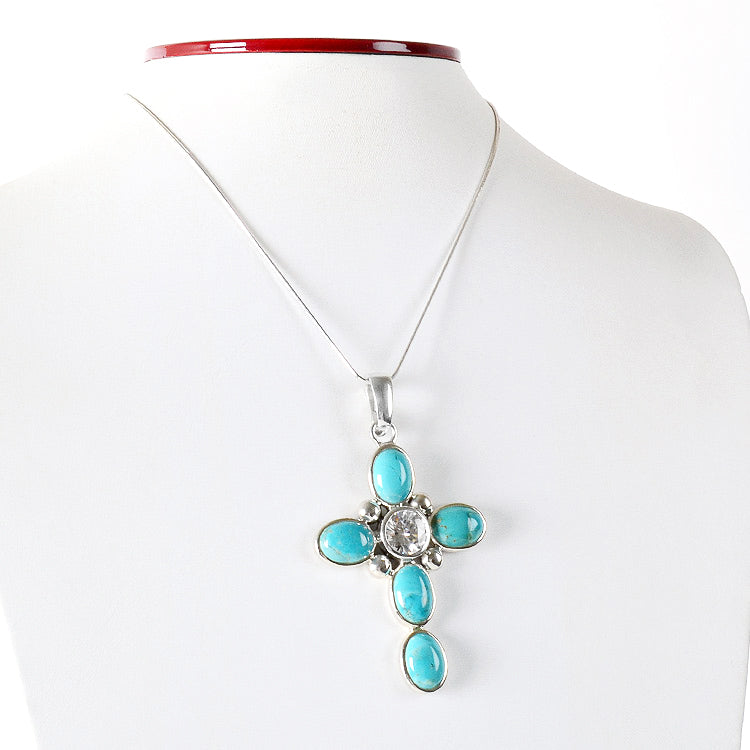 Turquoise & CZ Cross Pendant