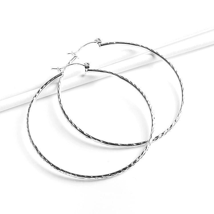 Textured Silver Hoop Earrings