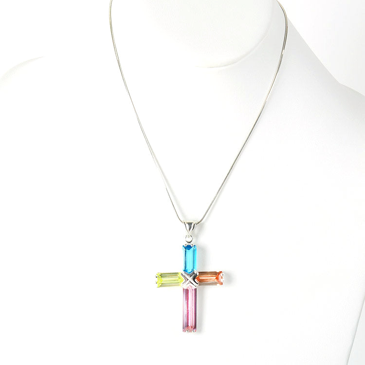 Multi-Colored Topaz Cross Pendant