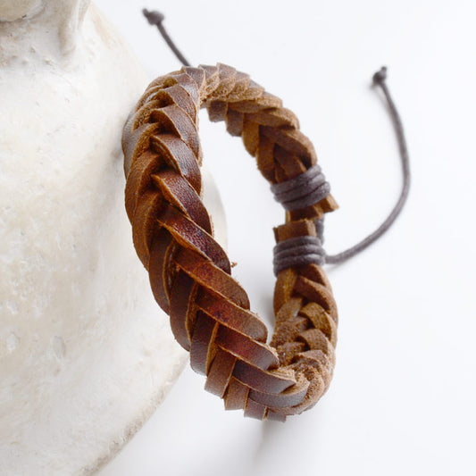 Brown Braided Leather Bracelet