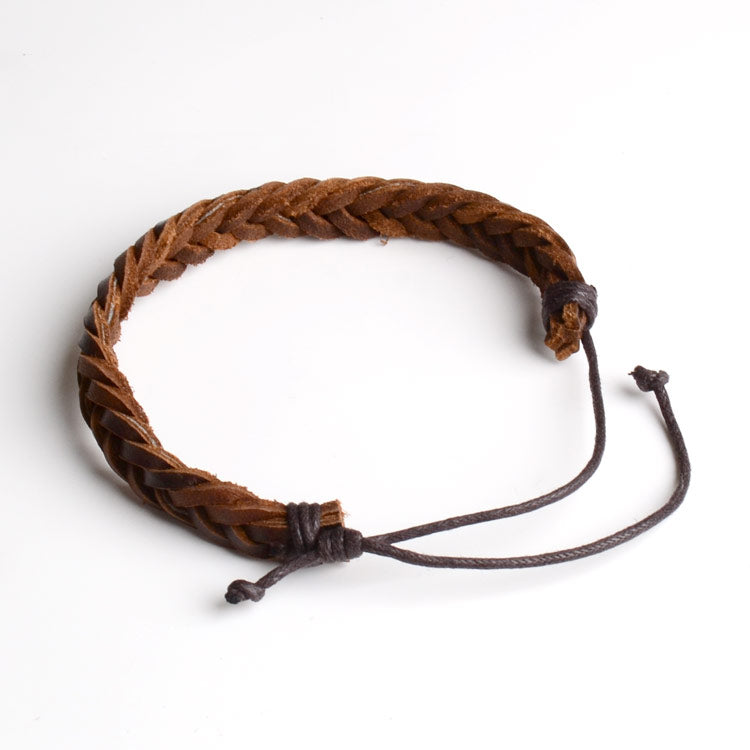 Brown Braided Leather Bracelet