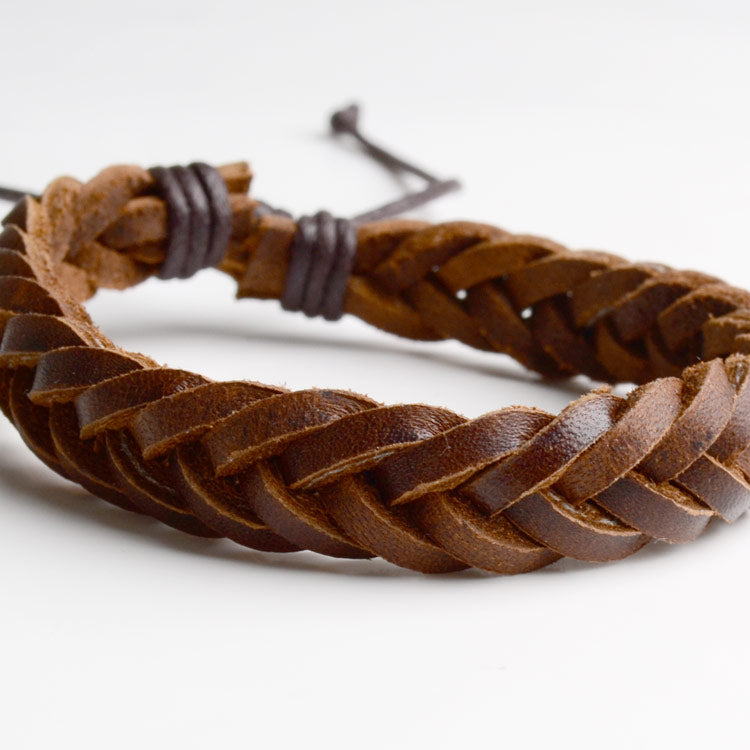 Brown Braided Leather Bracelet