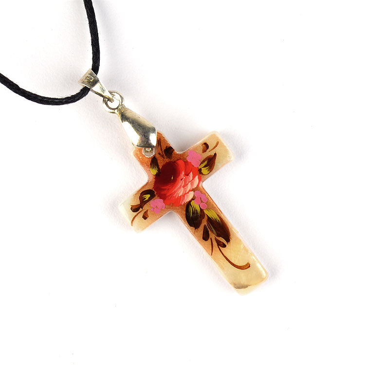 Floral Painting Cross Necklace