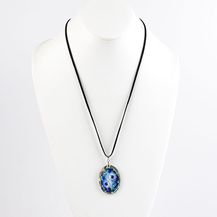 Blue Zhostovo on Abalone Necklace