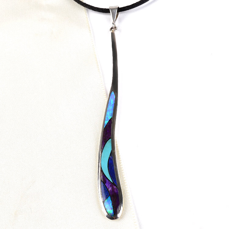 4" Long Mixed Gems Inlay Pendant