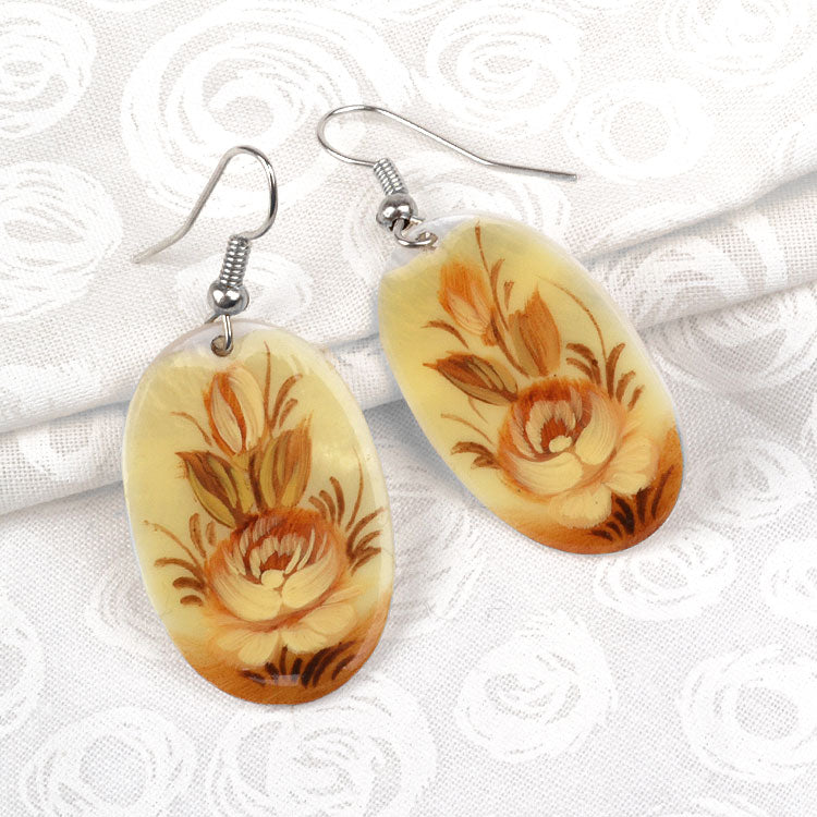 Mother of Pearl Painted Flower Earrings