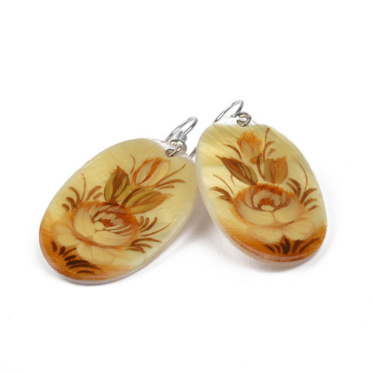 Mother of Pearl Painted Flower Earrings