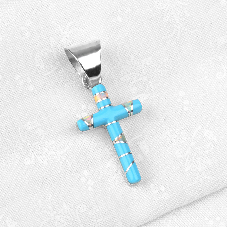 Turquoise & Opal Cross Pendant