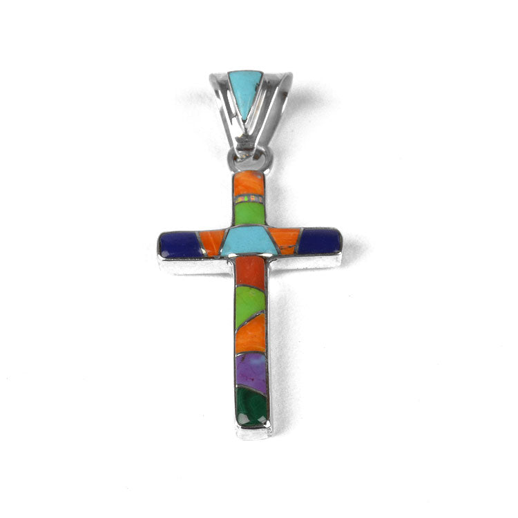 Colorful Inlaid Gemstone Cross Pendant