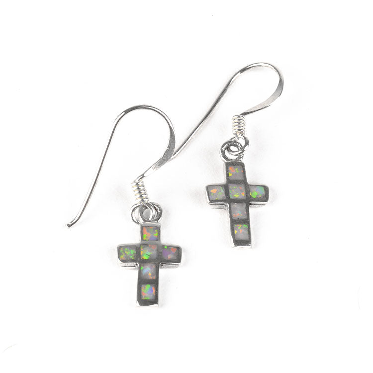 Opal Inlay Cross Earrings