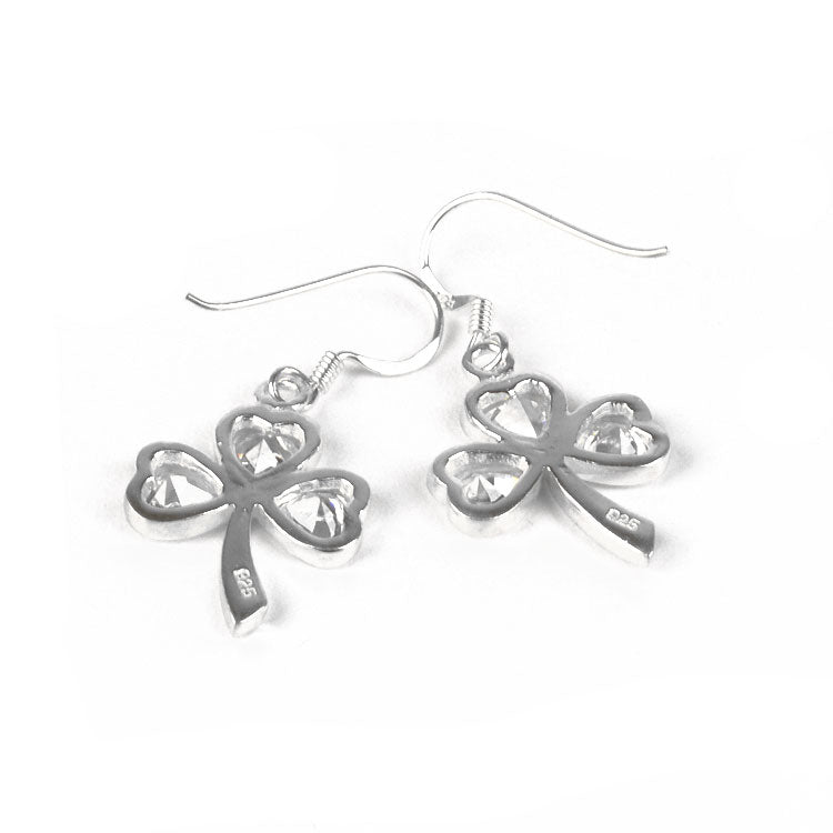 Clear Crystal Silver Shamrock Earrings