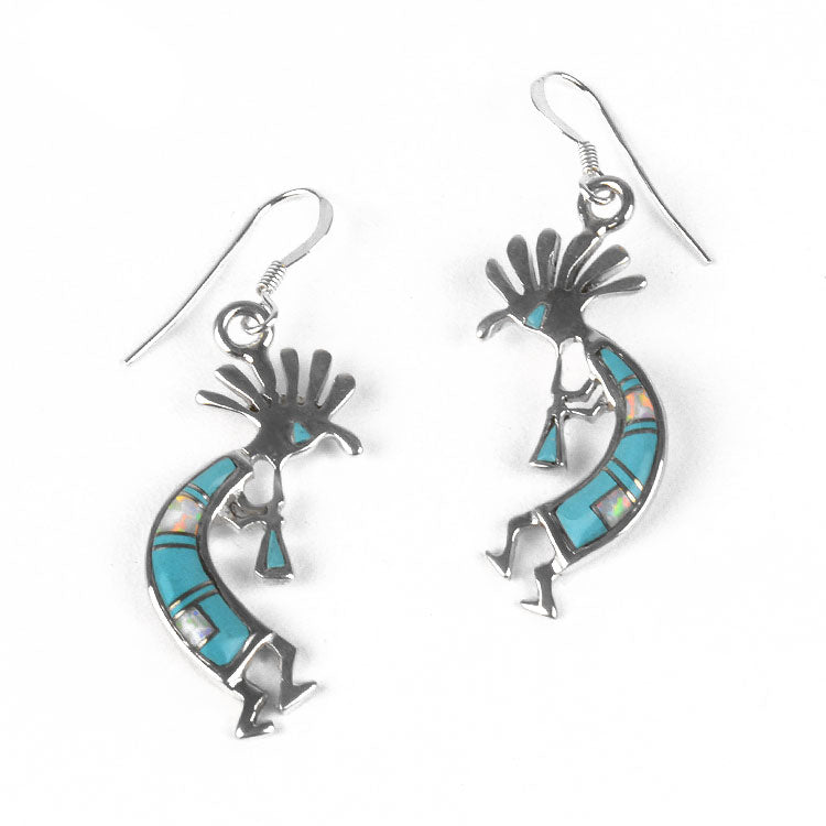 Turquoise & Opal Kokopelli Earrings