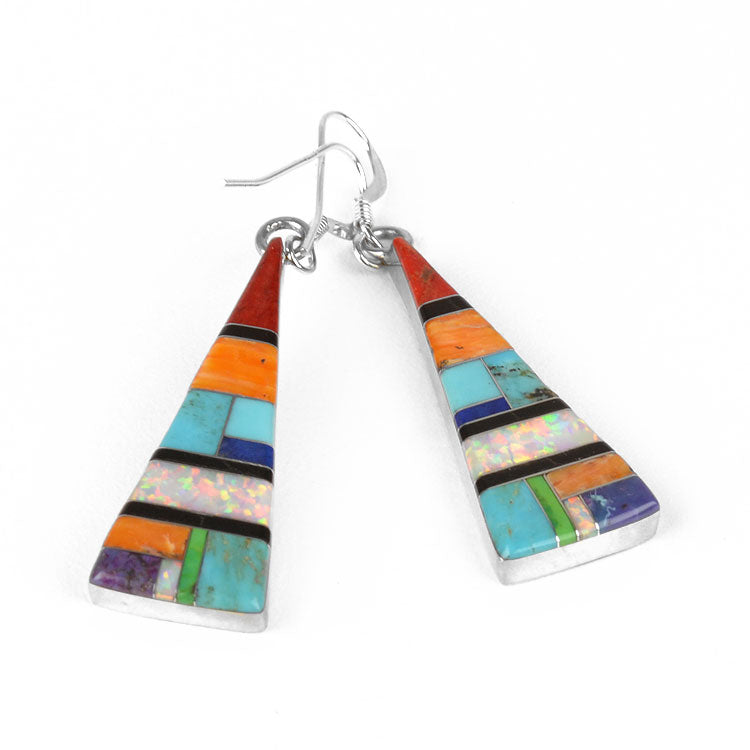 Multi-Colored Gemstone Triangle Earrings