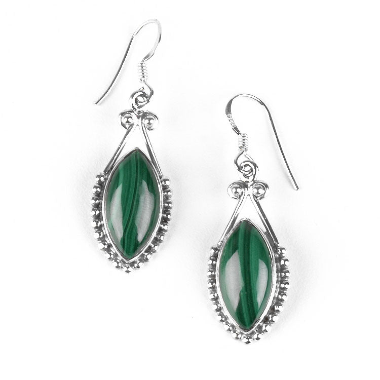 Malachite in Stylized Silver Earrings