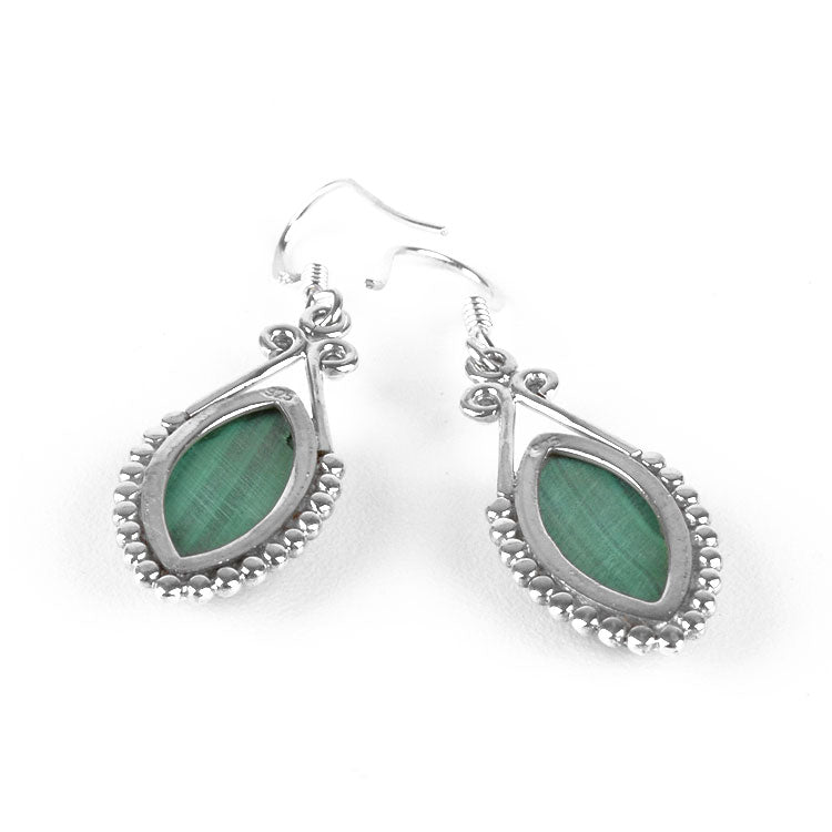 Malachite in Stylized Silver Earrings