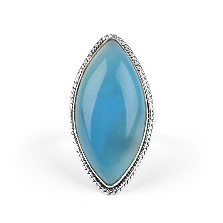 Blue Chalcedony Pointed Ellipse Ring