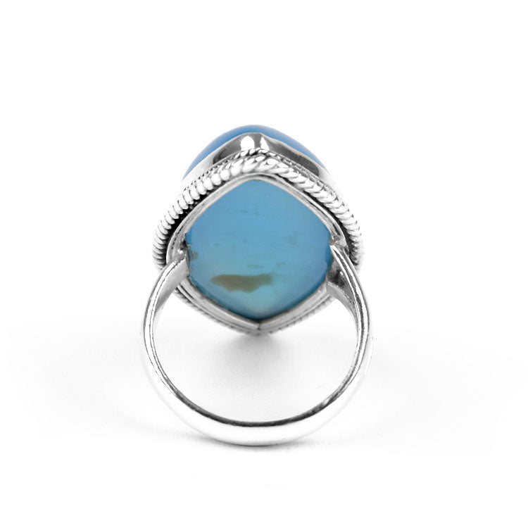 Blue Chalcedony Pointed Ellipse Ring