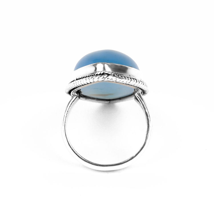 Blue Chalcedony Pointed Ellipse Ring