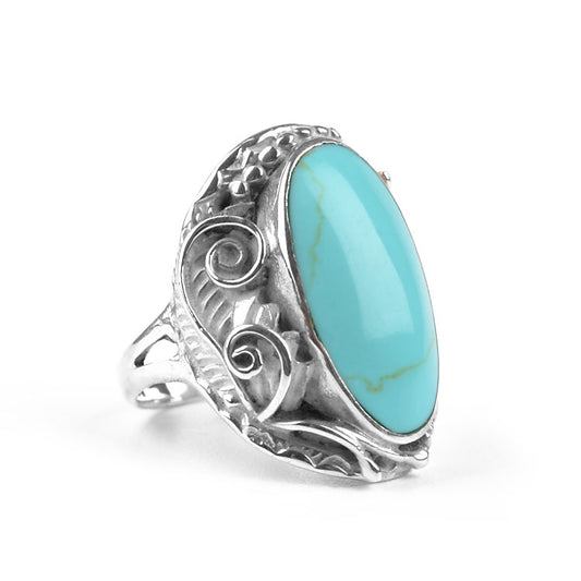 Comfy Turquoise & Silver Foliage Ring
