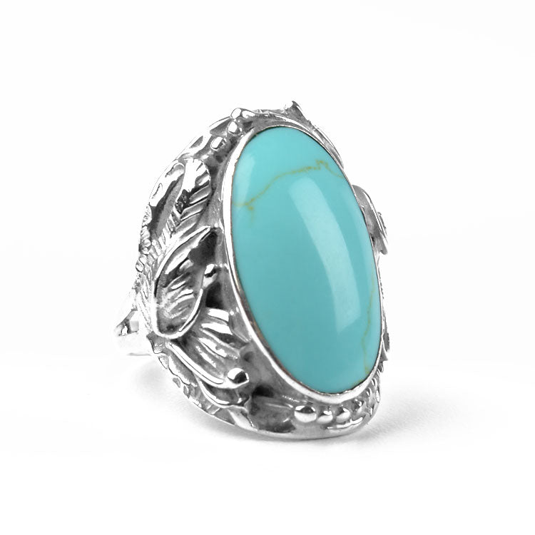 Comfy Turquoise & Silver Foliage Ring