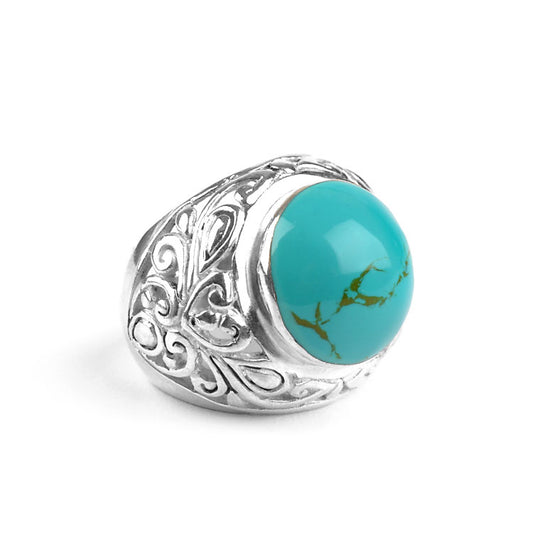 Opulent Round Turquoise & Silver Ring