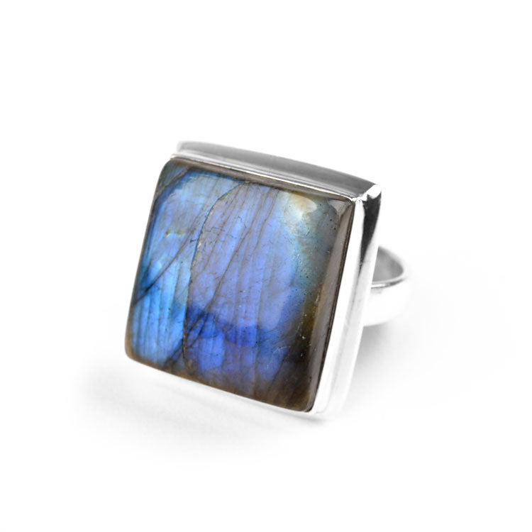 Large Square Labradorite Ring