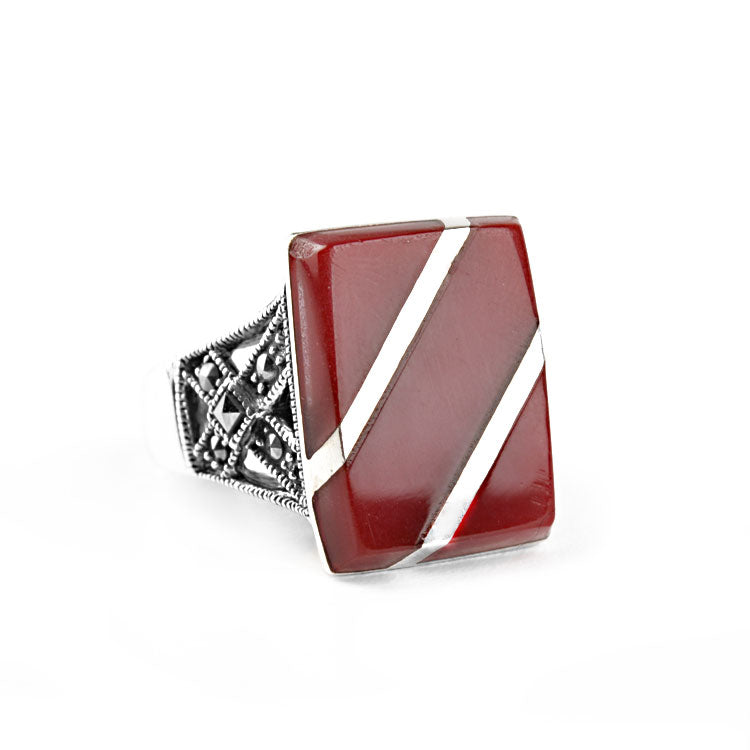 Carnelian Inlay & Marcasite Ring