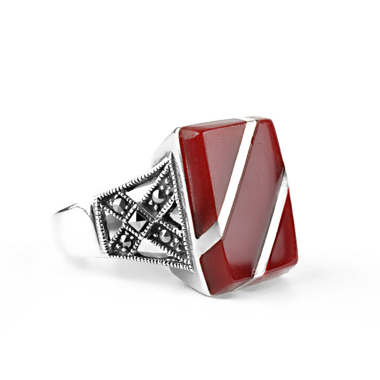 Carnelian Inlay & Marcasite Ring