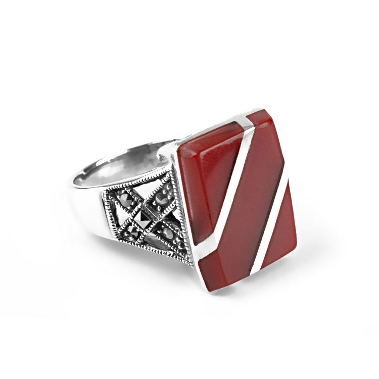 Carnelian Inlay & Marcasite Ring