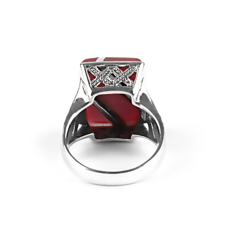 Carnelian Inlay & Marcasite Ring