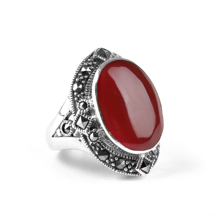 Exquisite Carnelian & Marcasite Ring