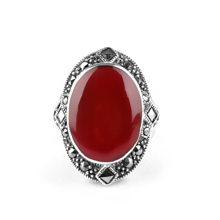 Exquisite Carnelian & Marcasite Ring