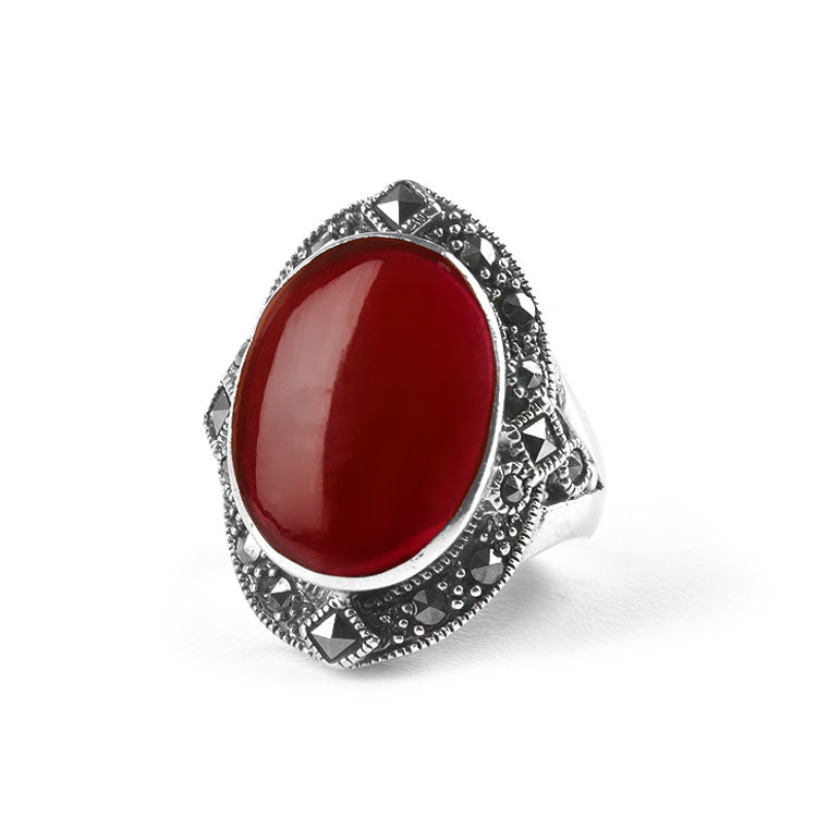 Exquisite Carnelian & Marcasite Ring
