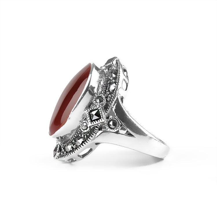 Exquisite Carnelian & Marcasite Ring