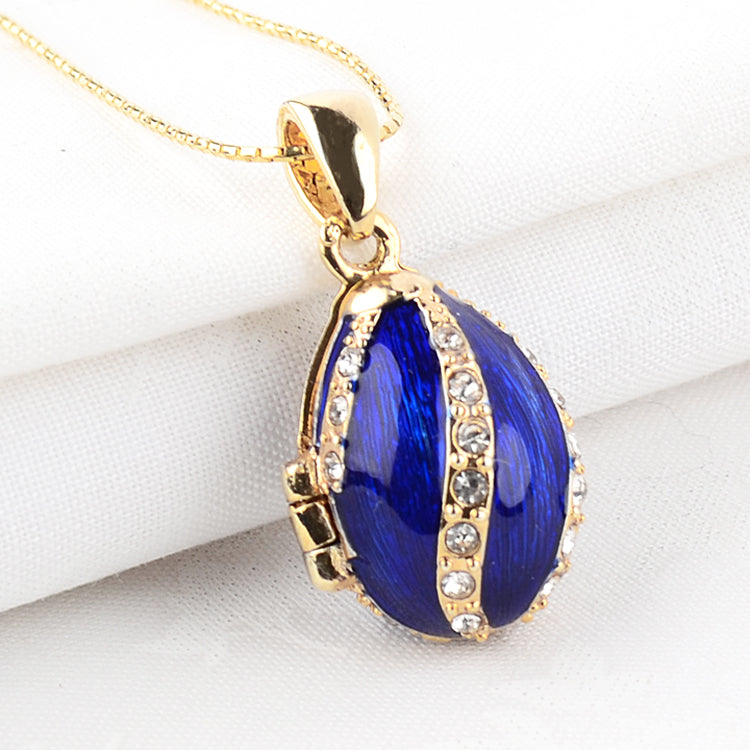 Blue Floral Faberge Egg Pendant