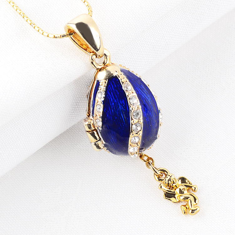 Blue Floral Faberge Egg Pendant