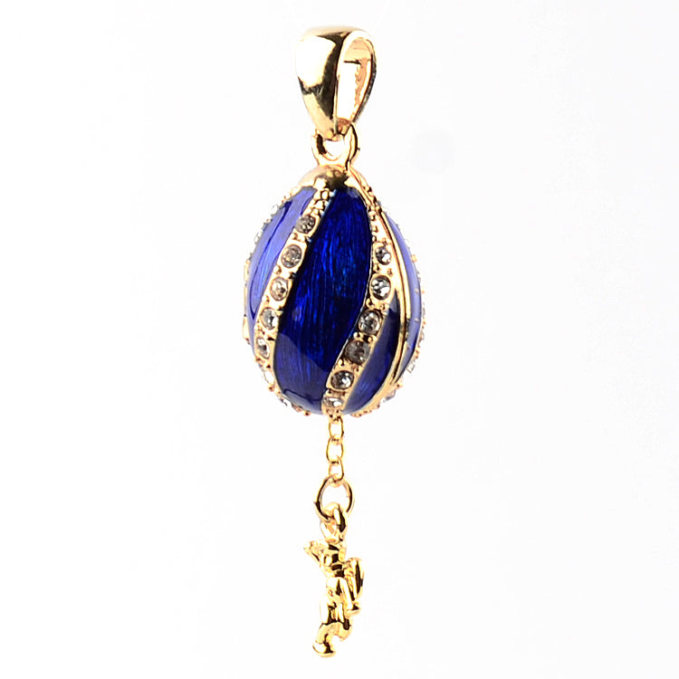 Blue Floral Faberge Egg Pendant
