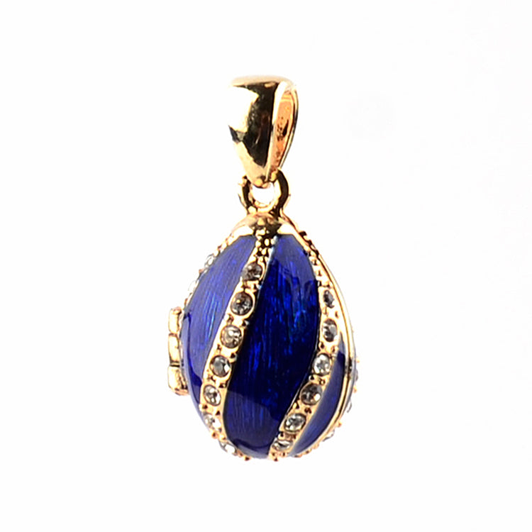 Blue Floral Faberge Egg Pendant