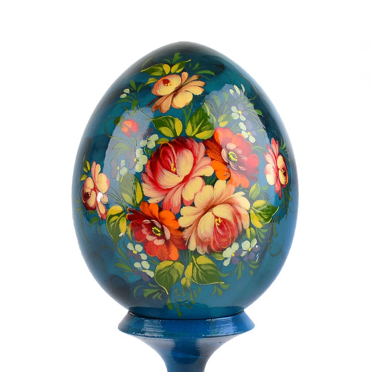 Blue Hand Painted Floral Egg