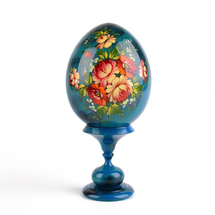 Blue Hand Painted Floral Egg