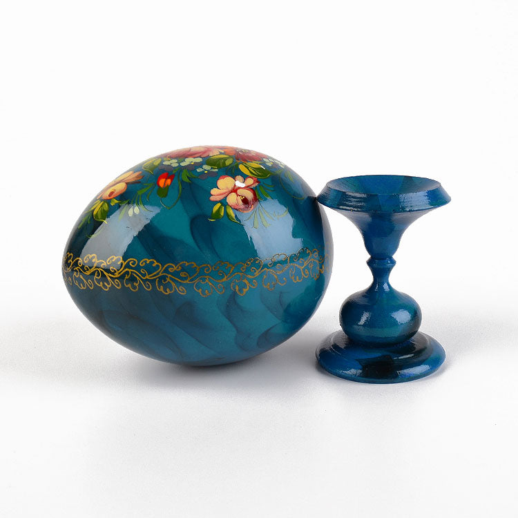 Blue Hand Painted Floral Egg