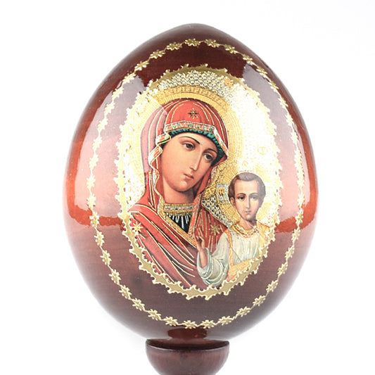 Madonna & Jesus Wooden Icon Egg